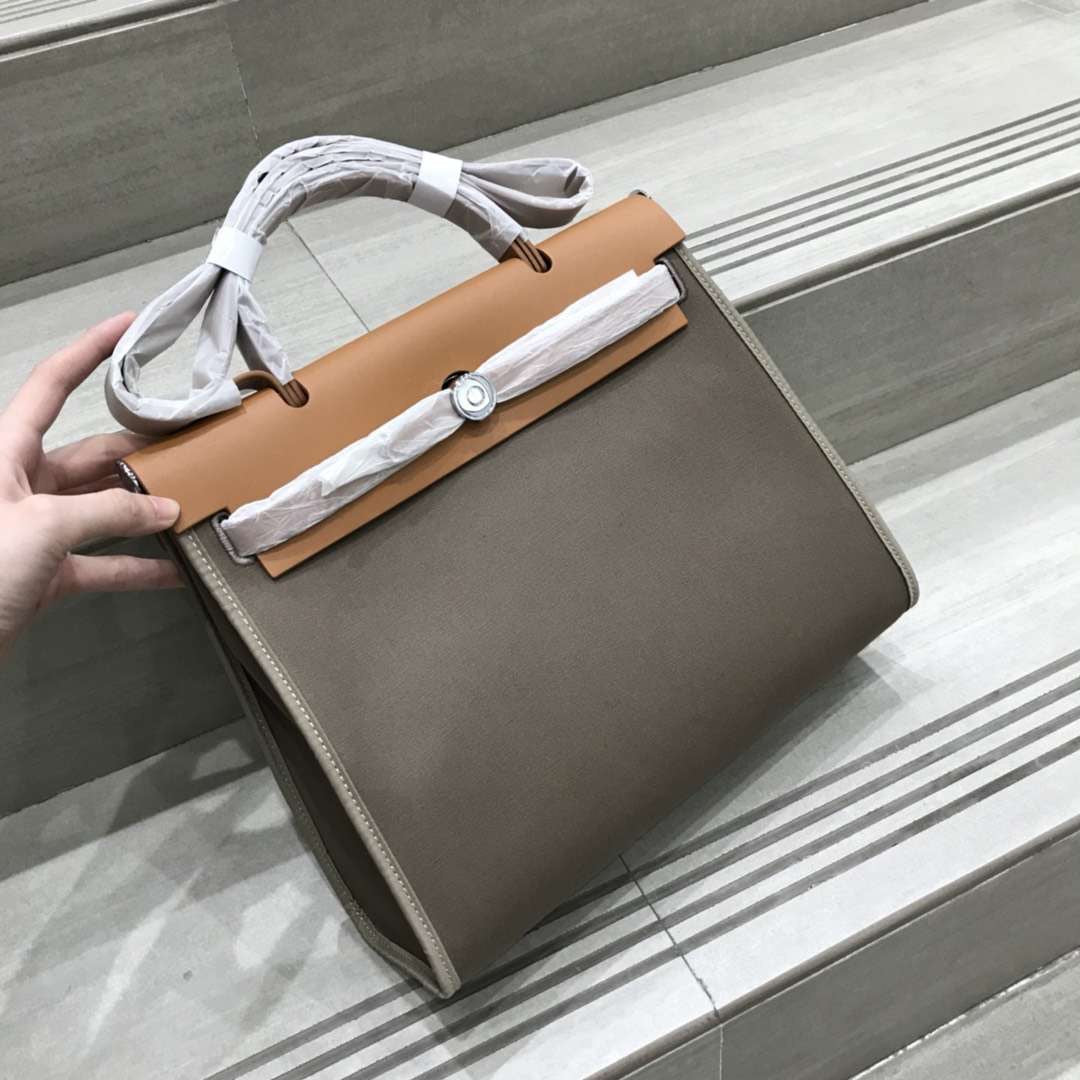 Women's Genuine Leather Kelly Cowhide Canvas Color Matching Handbags