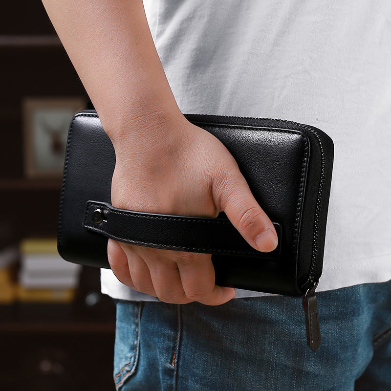Men's Crazy Horse Leather Clutch Long Genuine Men's Handbags