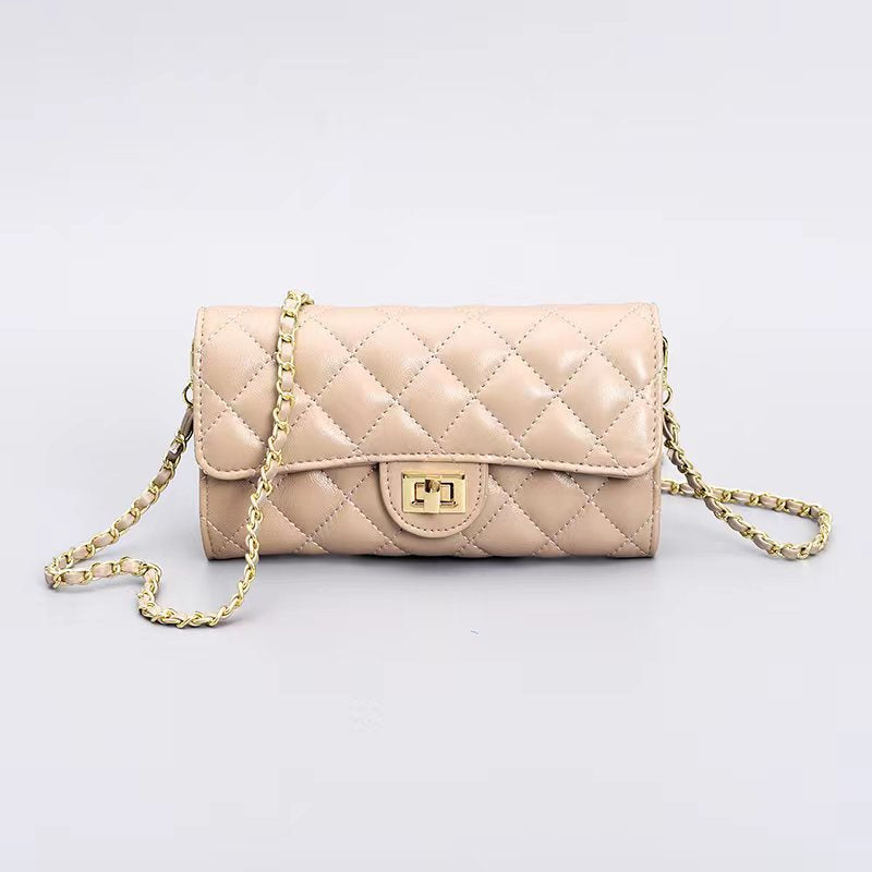 Women's Australian Khaki Fashion Sheepskin Clip Long Crossbody Bags