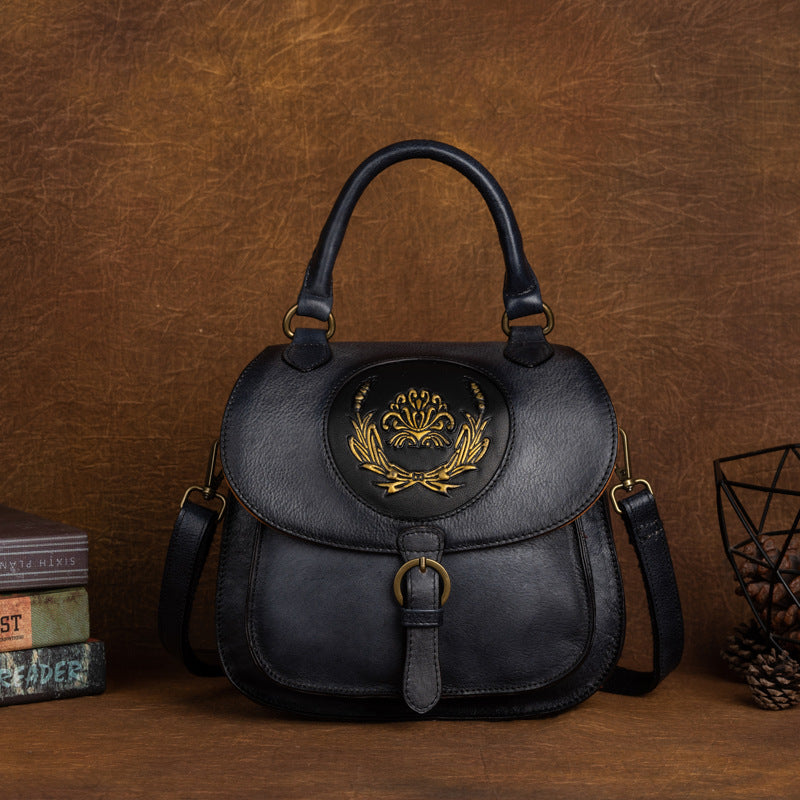 Women's Retro Cow Leather Chinese Style Embossed Backpacks