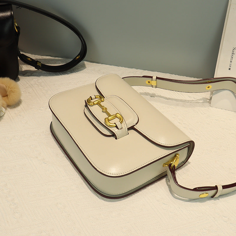 Women's Saddle Retro Tofu Genuine Leather Handbags