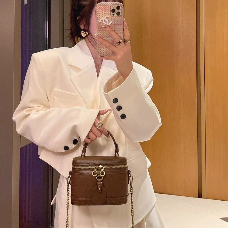 Women's Popular Genuine Leather Portable Box Korean Shoulder Bags