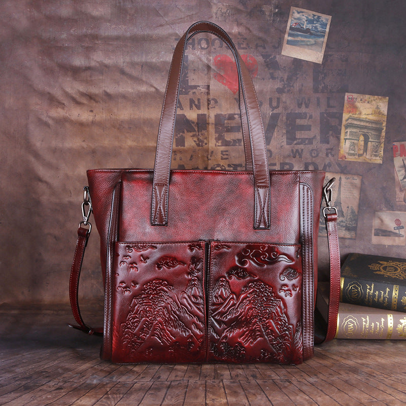 Top Layer Cowhide Retro Craft Embossed Crossbody Bags