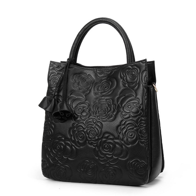 Women's Large Capacity Fashion Embossing Genuine Leather Handbags