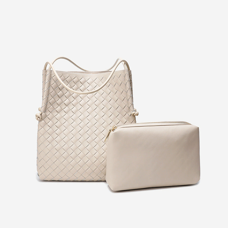 Woven Big Cowhide Leather Large Capacity Shoulder Bags