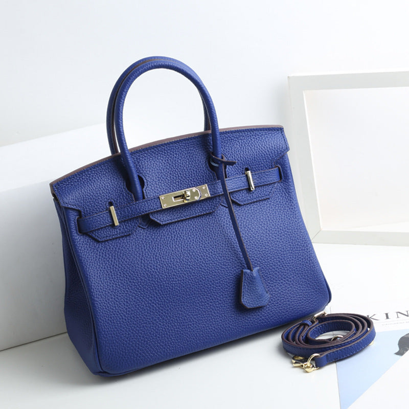 Women's Lychee Pattern Kelly Genuine Leather First Handbags
