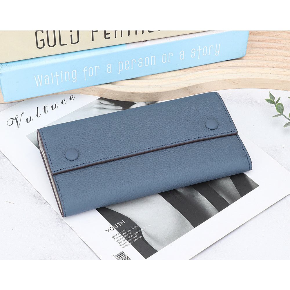Women's First Layer Cowhide Long Large Capacity Color Matching Purses
