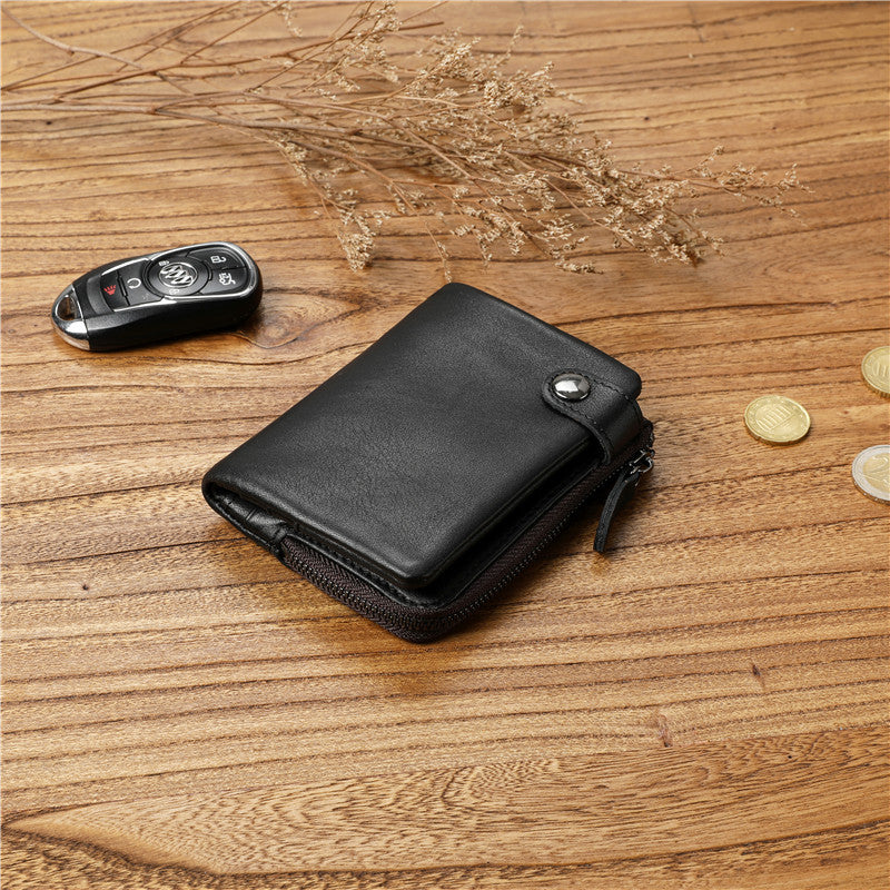 Men's Vegetable Tanned Cowhide Leisure Vertical Green Men's Wallets
