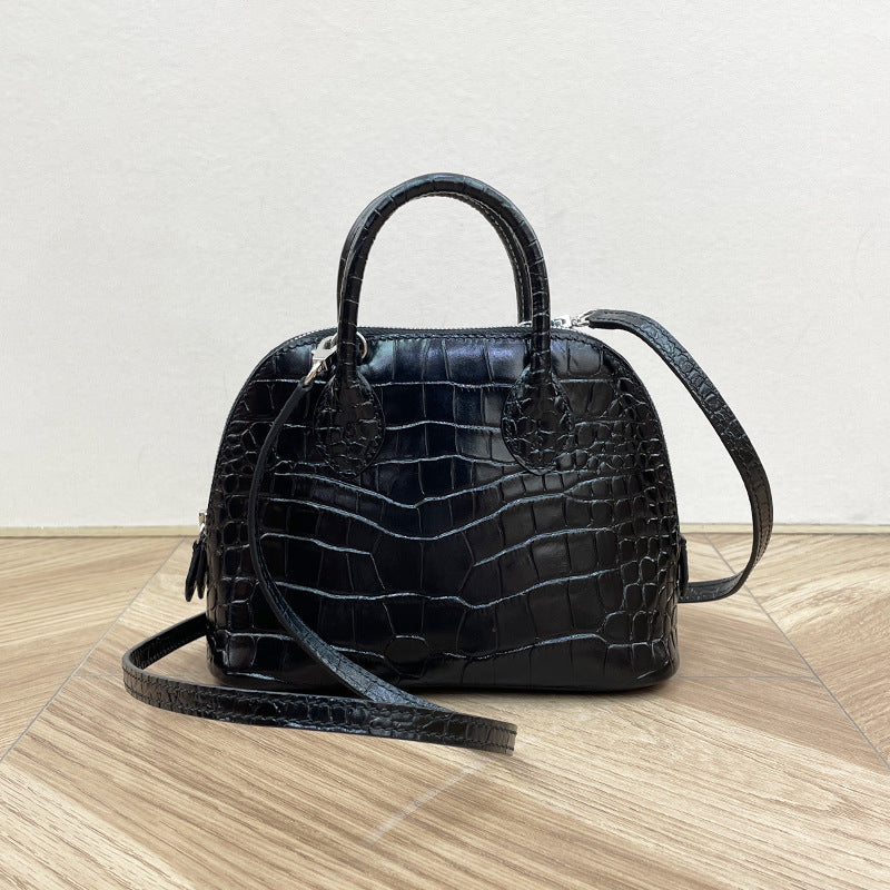 Women's Wax Line Top Layer Cowhide Bowling Crossbody Bags