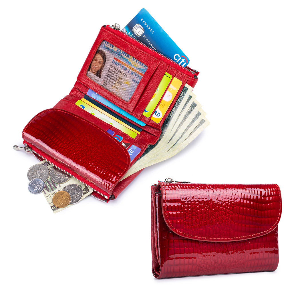 Women's Leather Textured Short Fashion Patent Clutch Ladies Wallets