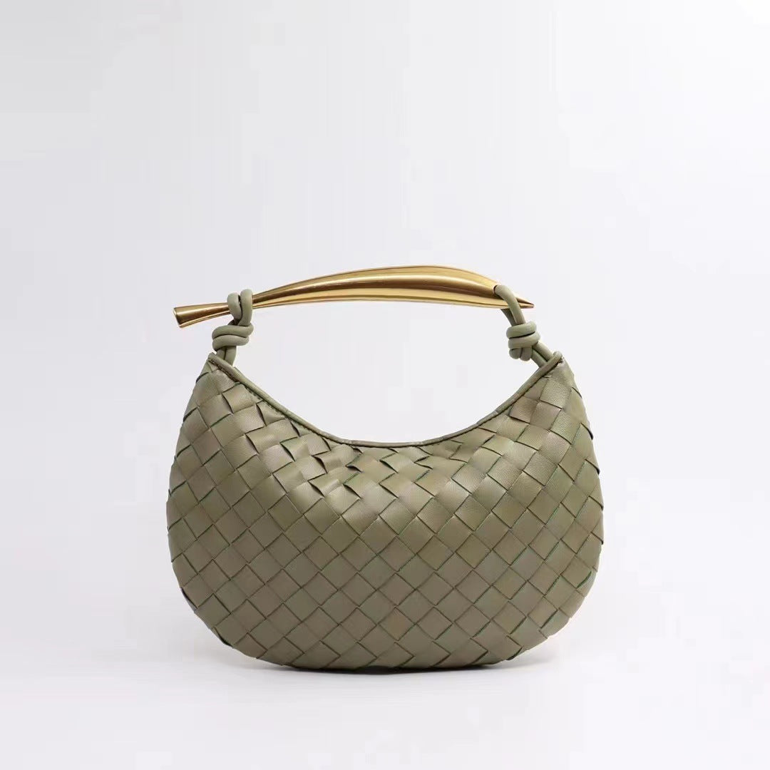 Pleated Cowhide Woven Large Capacity White Handbags