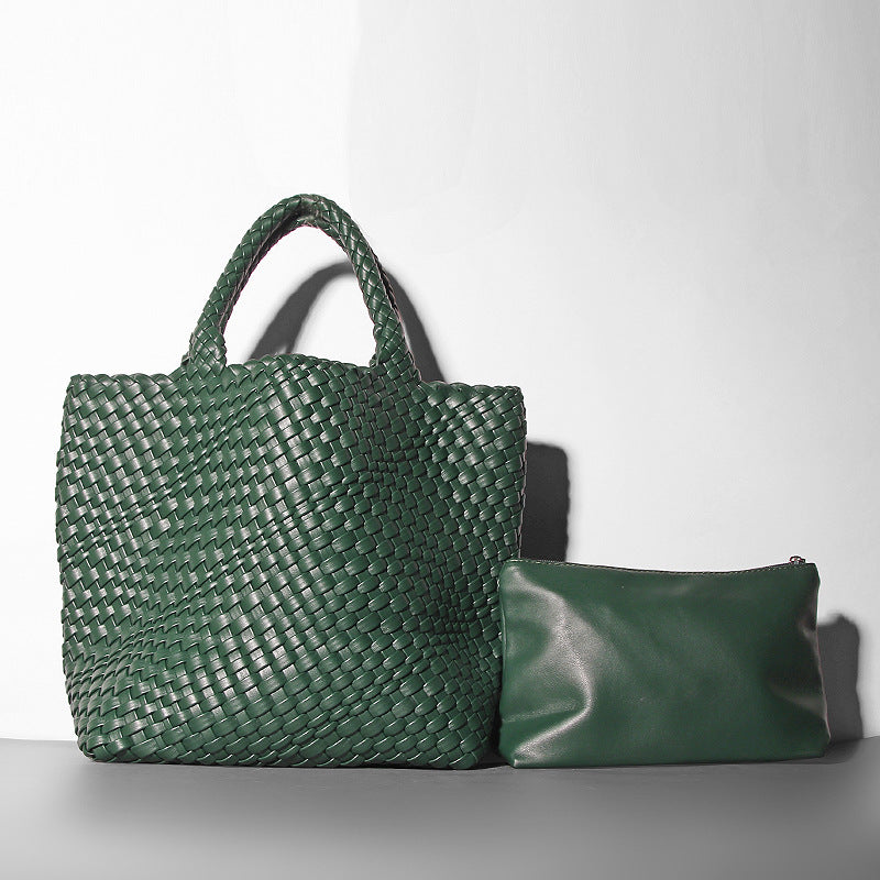 Soft Leather Woven Big Vegetable Basket Handbags