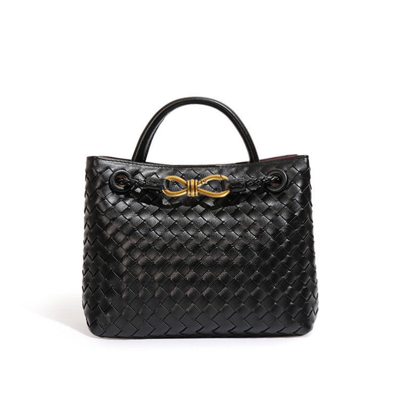 Women's Woven Handmade Weaving Metal Cord Fastener Crossbody Bags
