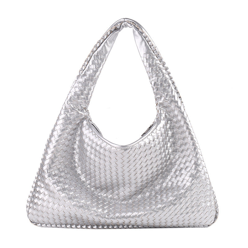 Woven Solid Color Large Capacity Portable Simple Shoulder Bags