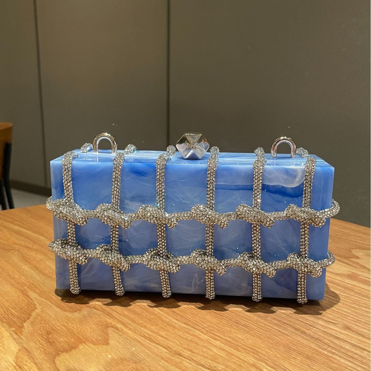Women's Cloud Marble Acrylic Box Diamond Hand-woven Handbags