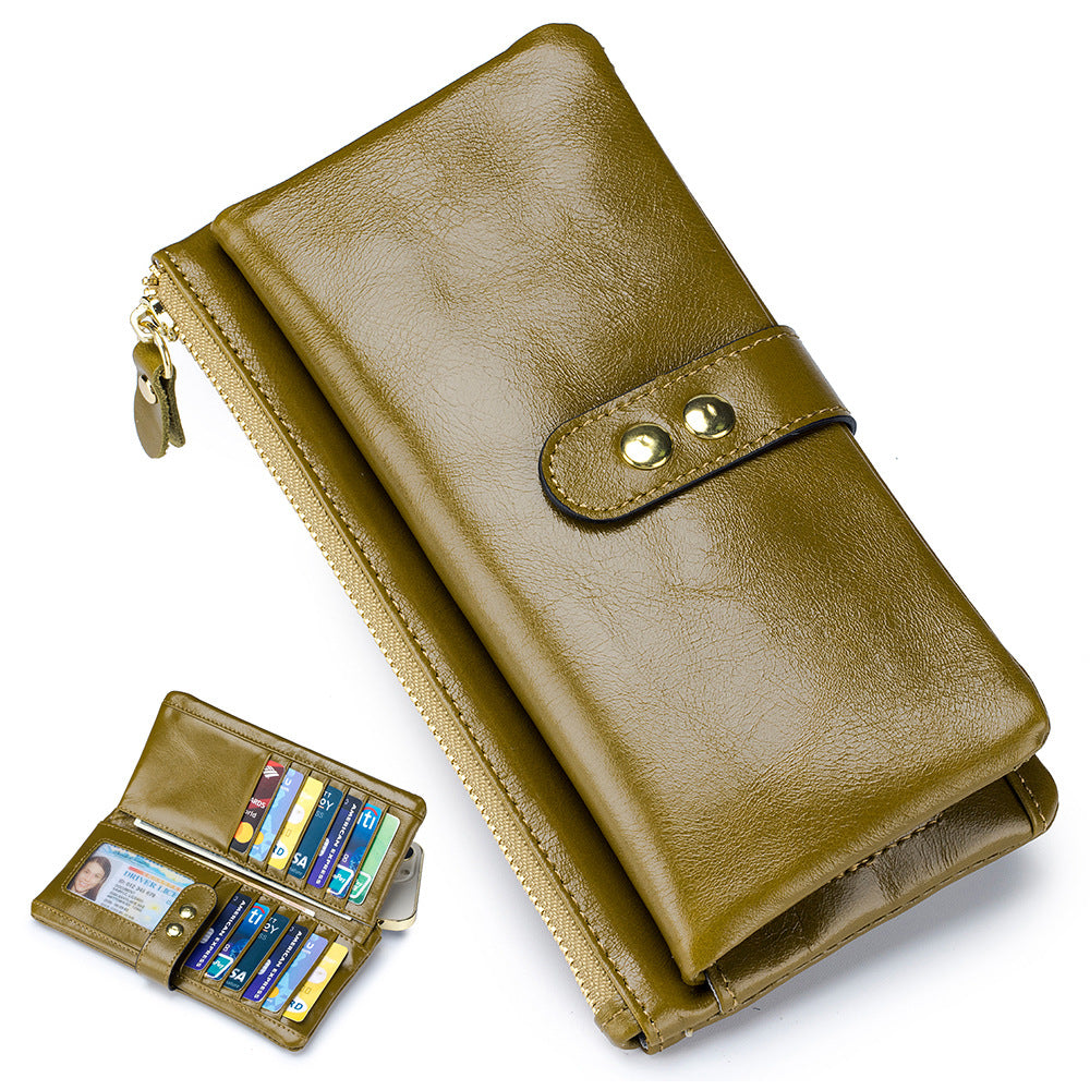 Oil Wax Skin Long Genuine Leather Ladies Wallets