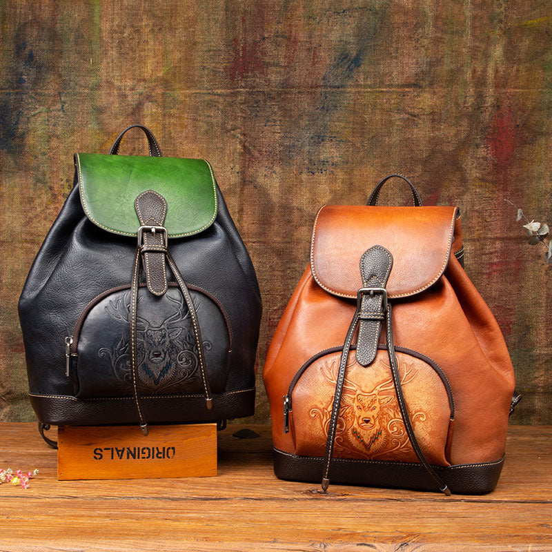 Women's Leather First Layer Cowhide College Retro Backpacks
