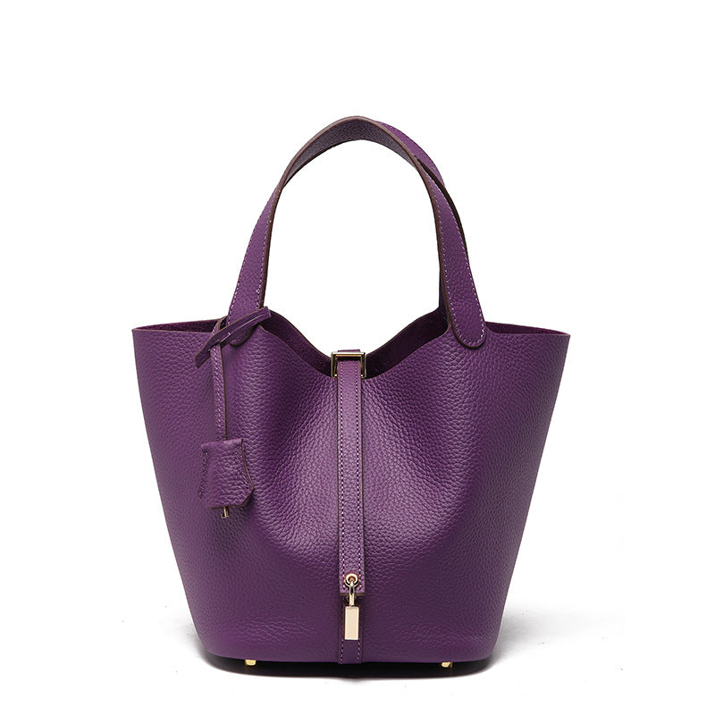 Women's Quality First Layer Cowhide Niche Basket Leather Large Bags