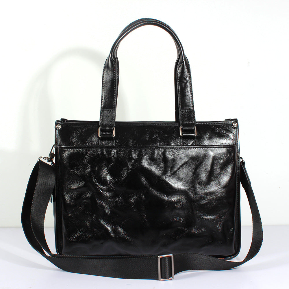 Men's Cowhide Vegetable Tanned Leather Large Capacity Business Men's Handbags