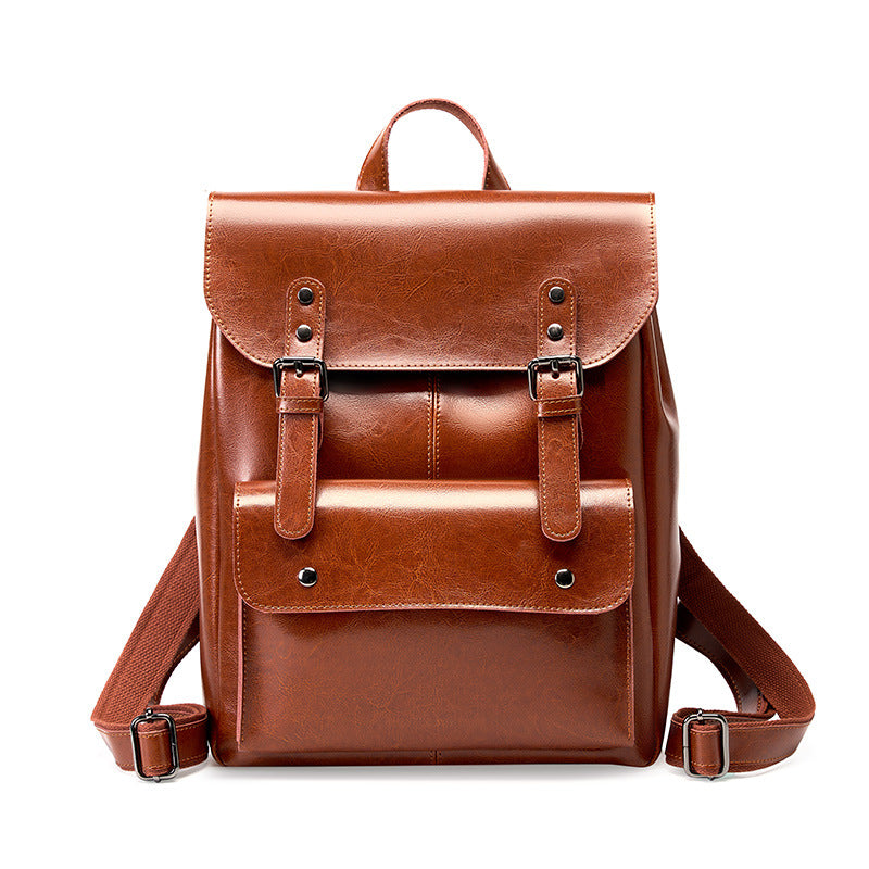 Women's Large Capacity British Style Retro Neutral Genuine Leather Backpacks