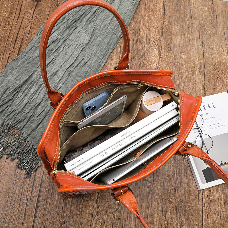 Women's & Men's Hand-woven Vegetable Tanned Leather Cowhide Office Handbags