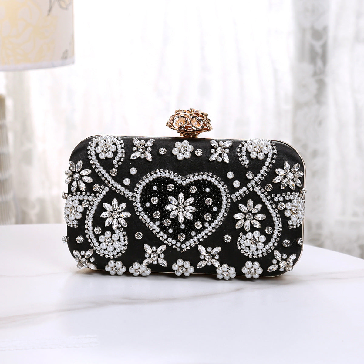 Embroidered Rhinestone Clutch Heart-shaped Diamond Female Evening Bags