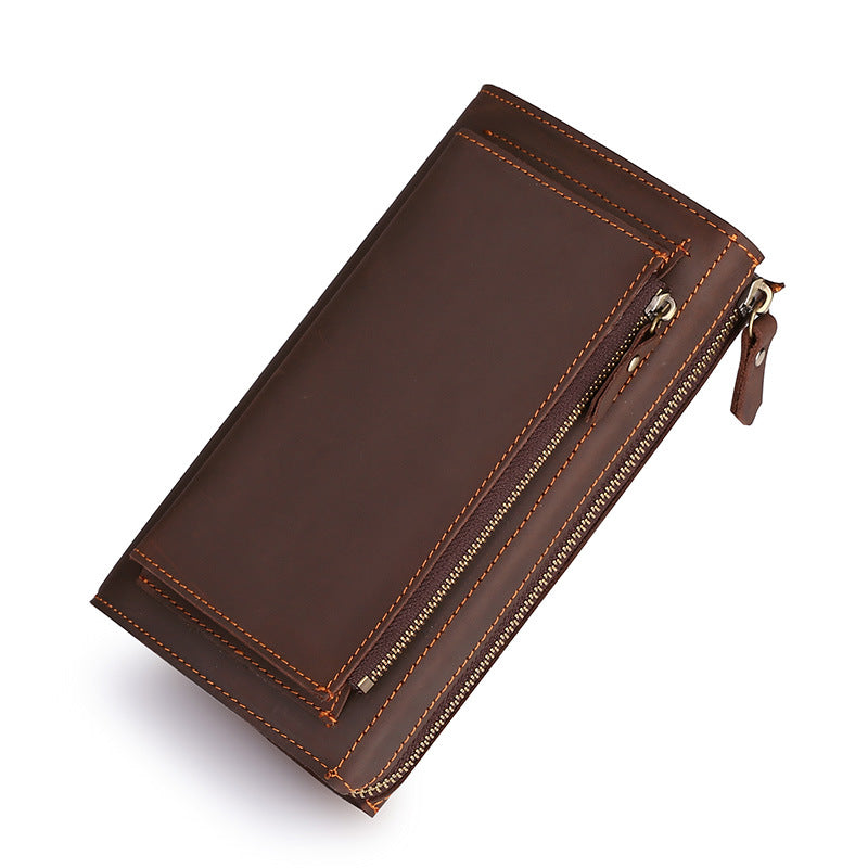 Men's Long Zipper Leather Business Clutch Cowhide Bags