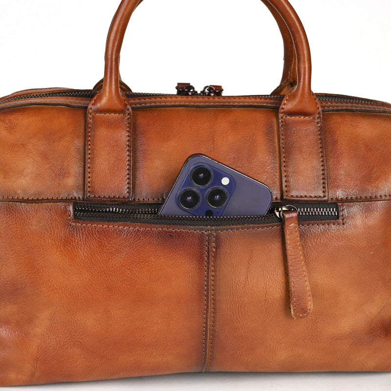 Unisex Leather Vegetable Tanned Handmade Leisure Men's Handbags