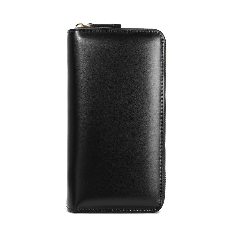 Women's Cowhide Long Storage Clutch Zipper File Men's Wallets