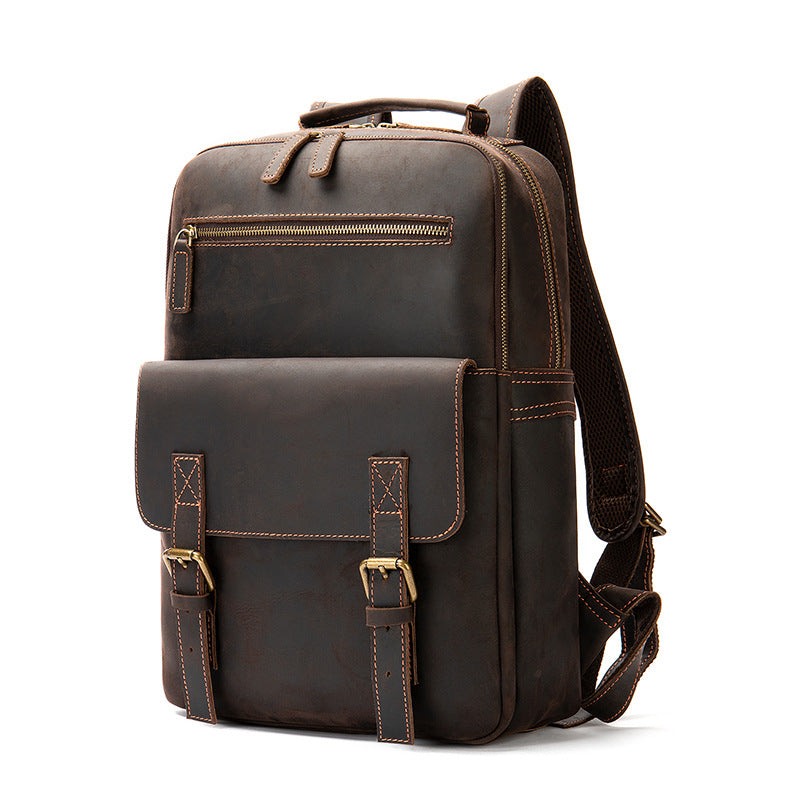 Men's Crazy Horse Leather Retro Large Capacity Backpacks