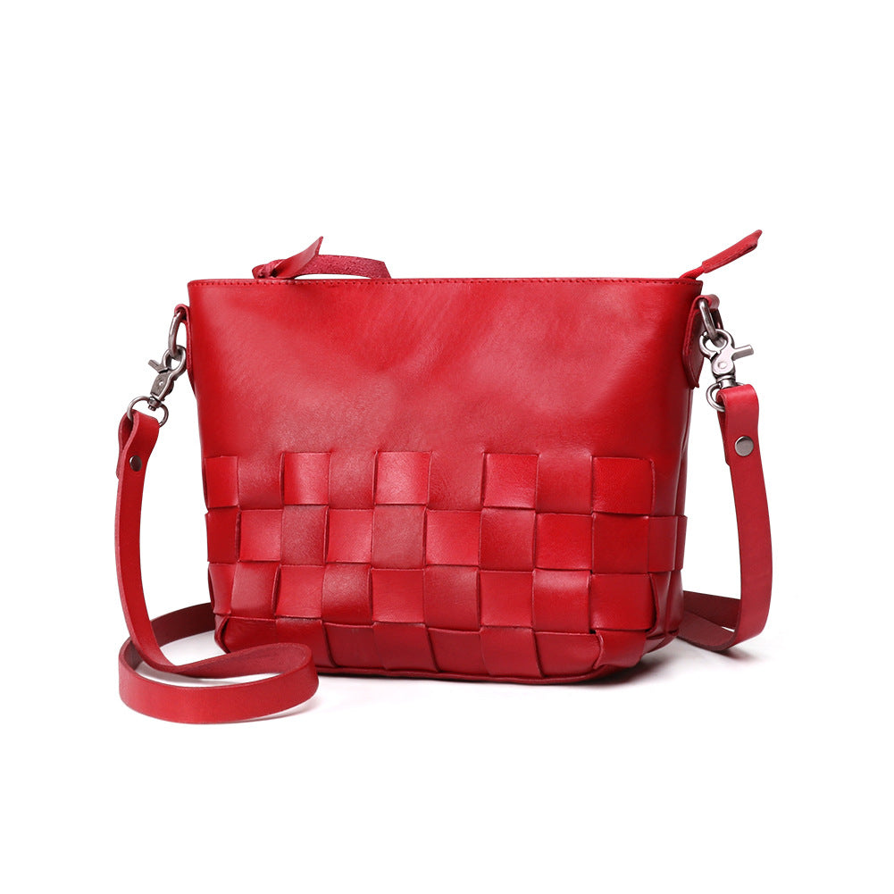 Women's Woven Genuine Leather Vintage Fashion First Crossbody Bags