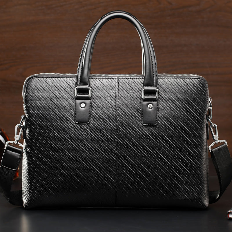 Men's Weaving Plaid Leather Large Capacity Computer Men's Handbags