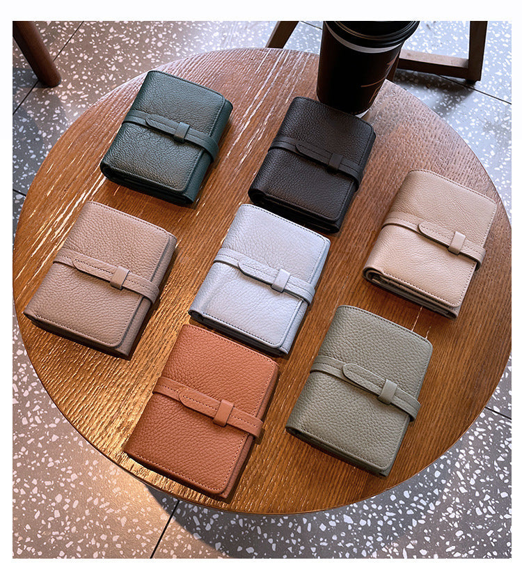 Women's First Layer Cowhide Short Folding Large Ladies Wallets