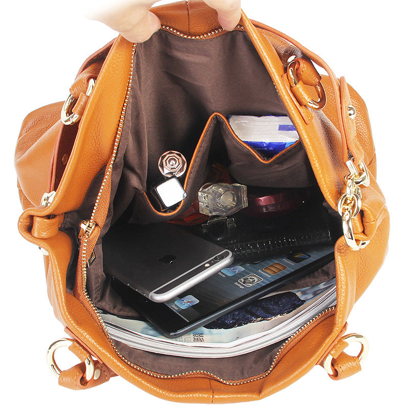 Women's Layer Cowhide Large Capacity Portable Stylish Shoulder Bags