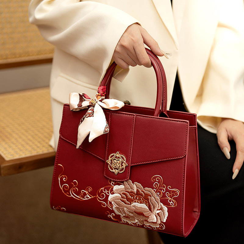 Mother's Day Gift Embroidered Female Red Bridal Bags