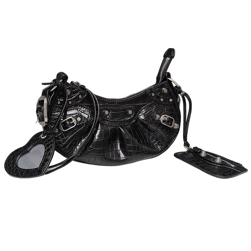 Women's Crocodile Pattern Motorcycle Three-in-one Rivet Underarm Shoulder Bags