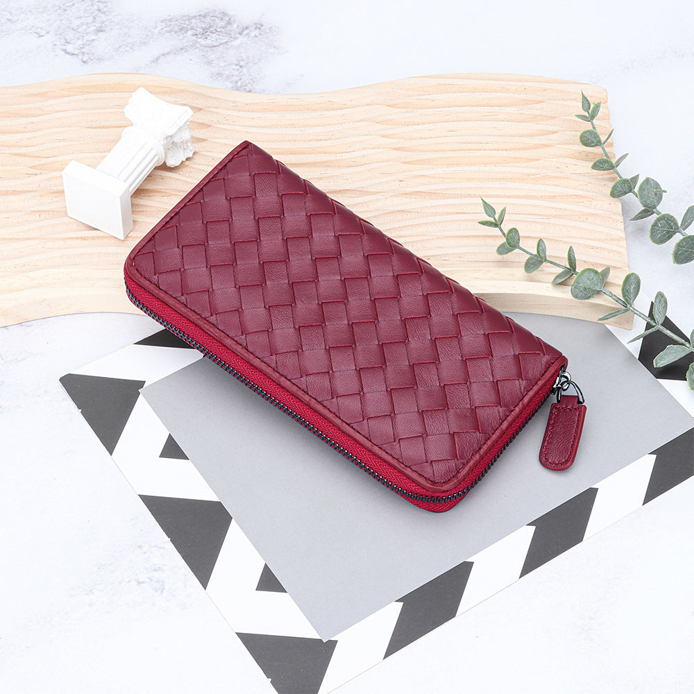 Women's Sheepskin Hand-woven Long Large Capacity Multi Slots Ladies Wallets