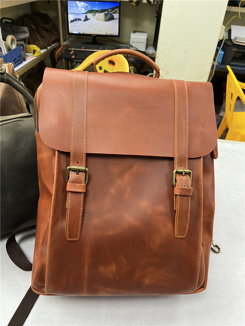 Men's Leather First Layer Cowhide Business Computer Backpacks