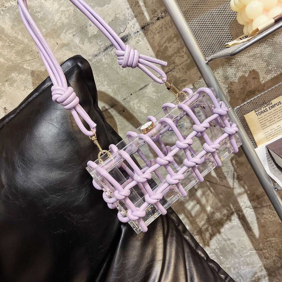 Women's Design Acrylic Transparent Box Dinner Woven Armpit Bags