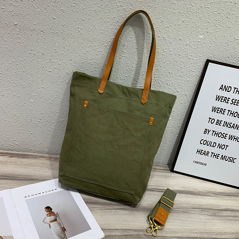 Women's Versatile Canvas Solid Color Commuter College Shoulder Bags