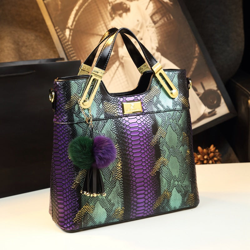 Women's Genuine Leather Snake Pattern Fashion Big Handbags