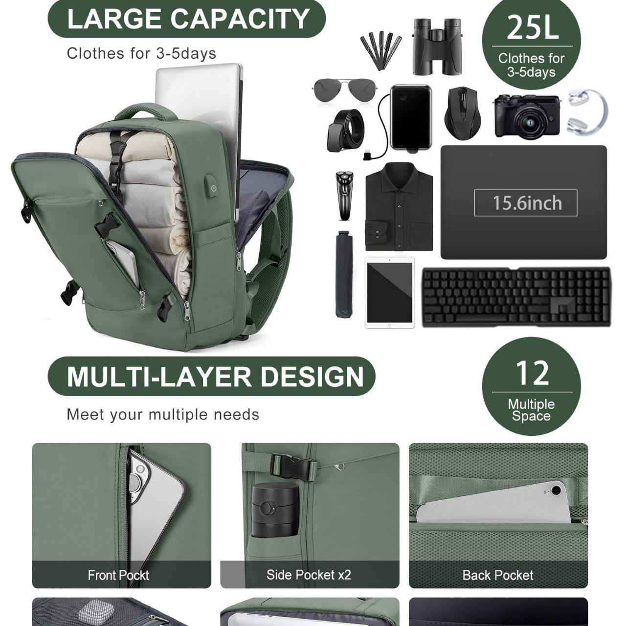 Women's Versatile Durable Large Capacity Expansion Backpacks