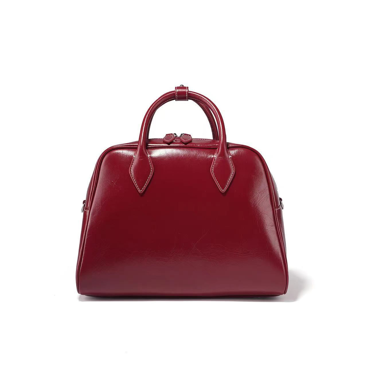 Women's Handmade Lychee Pattern Top Layer Leather Shoulder Bags