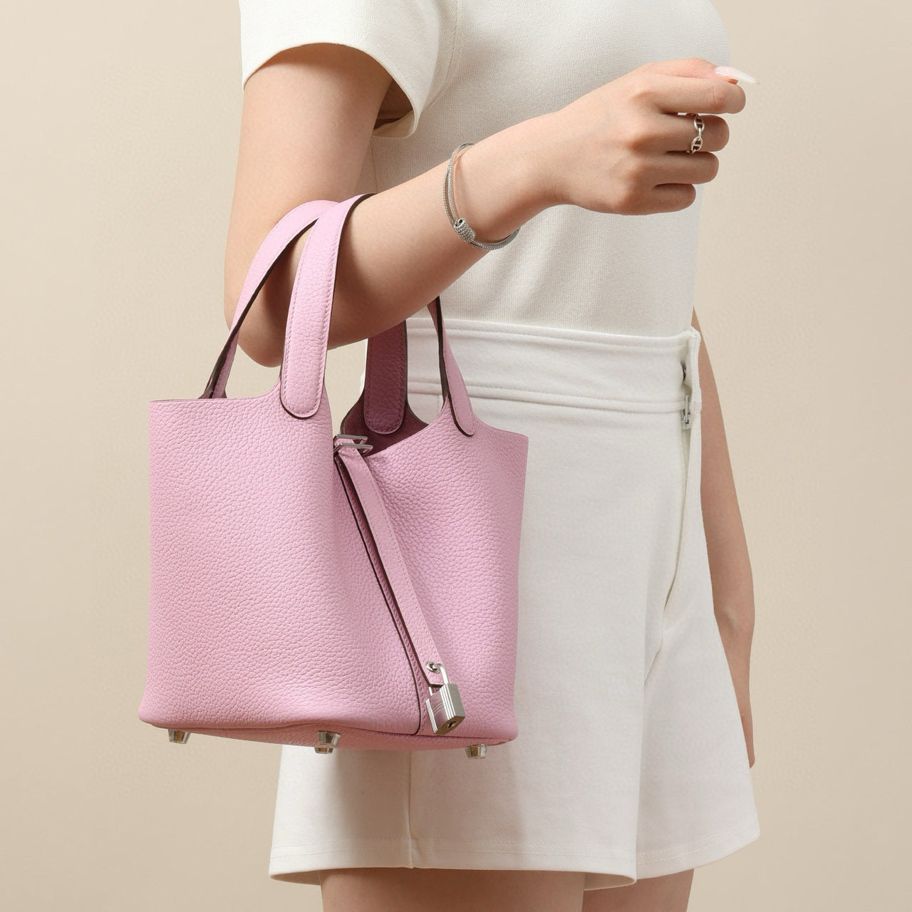 Cowhide Wax Line Vegetable Basket Layer Lychee Bucket Bags