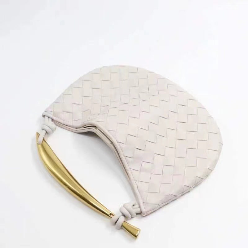 Pleated Cowhide Woven Large Capacity White Handbags