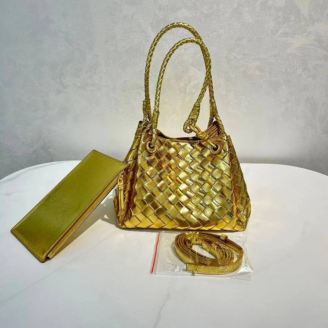Women's Metal Cord Fastener Woven Large Portable Bags