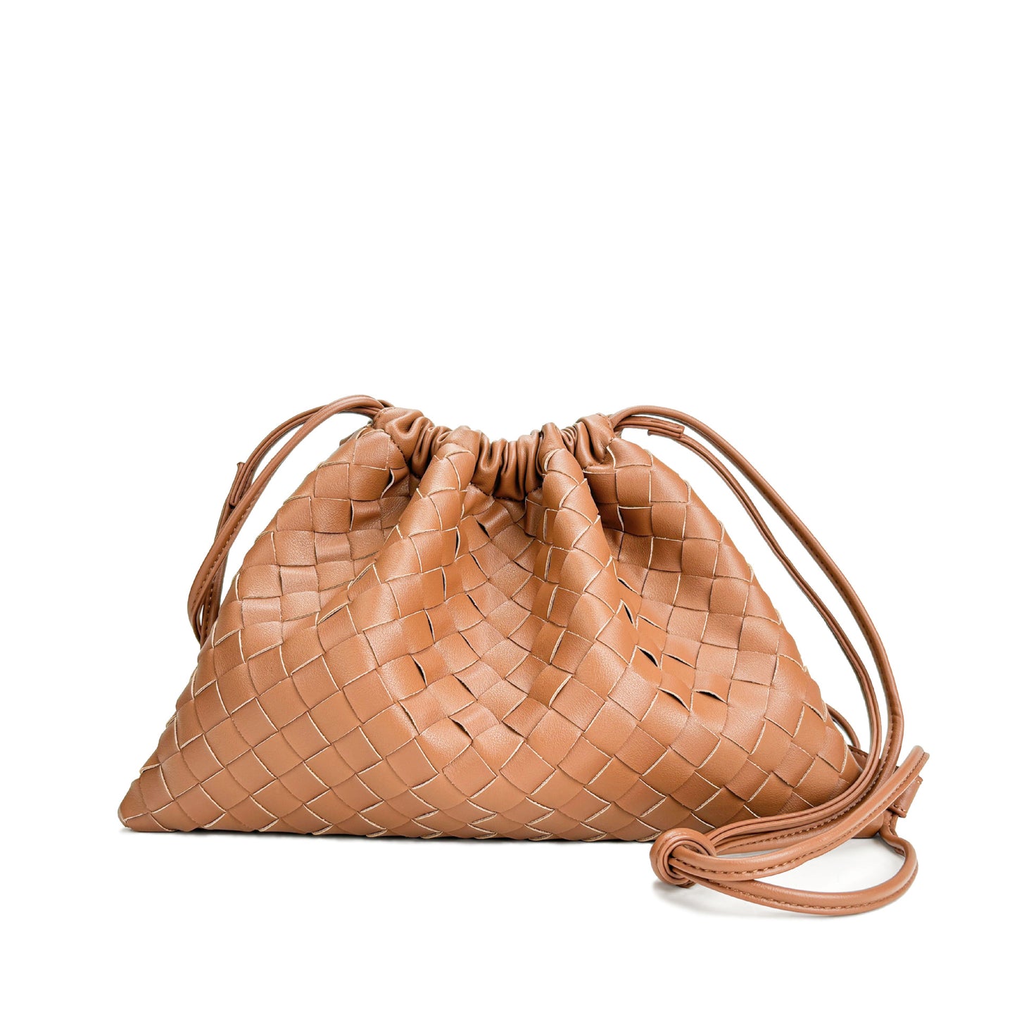 Cattlehide Leather Rhombus Magnetic Snap Drawstring Bundle Woven Crossbody Bags