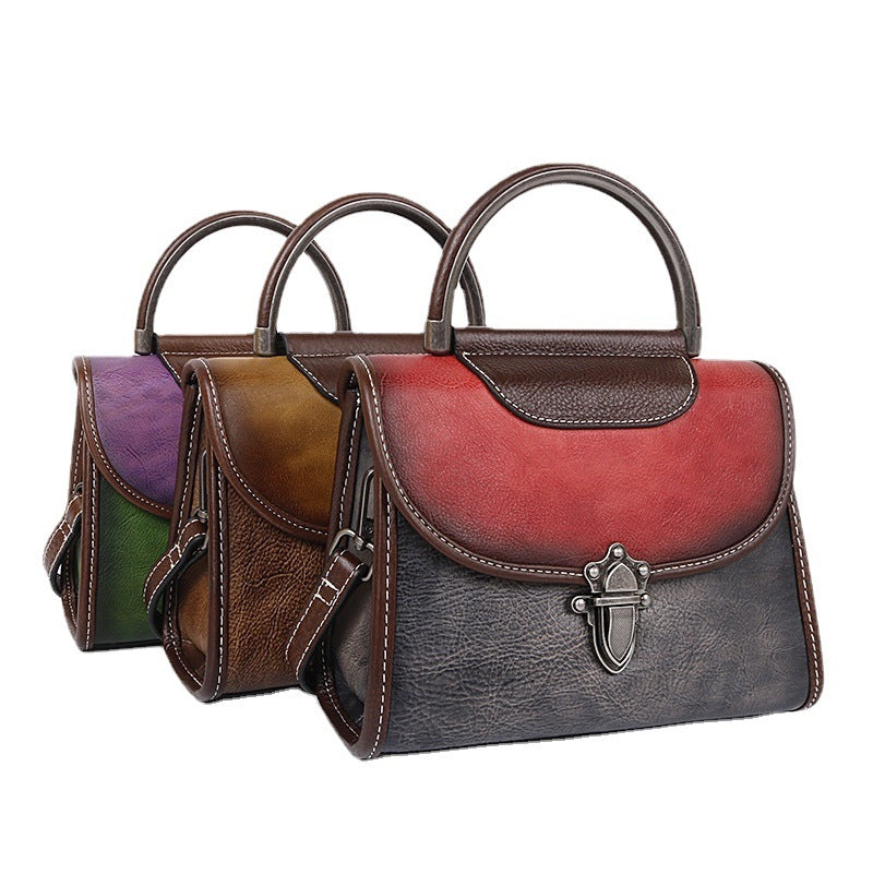 Women's First Layer Cowhide Mini Artificial Brush Shoulder Bags