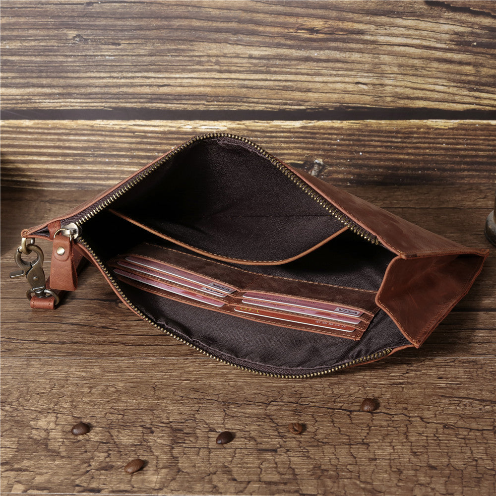 Men's Genuine Leather Crazy Horse Clutch Wrist Ladies Wallets