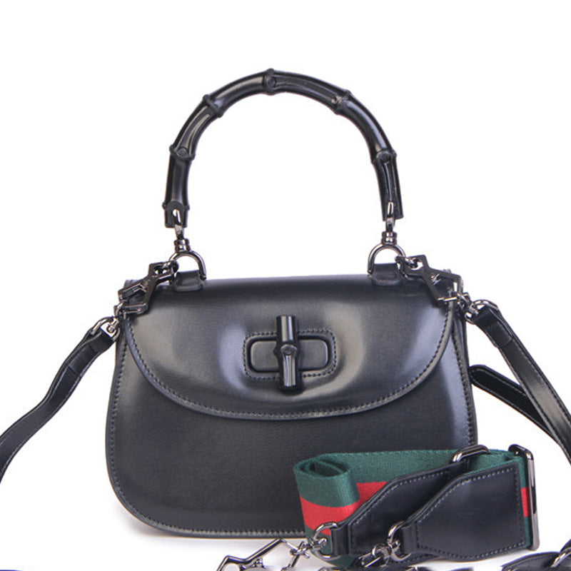 Women's Bamboo Retro Textured Genuine Leather Home Shoulder Bags